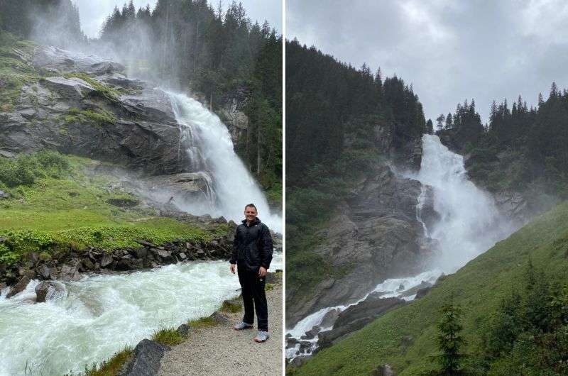 A tourist admiring the Krimml Waterfalls, Austria, photo by Next Level of Travel