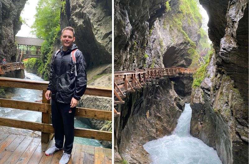A tourist on the Sigmund Thun Klamm Waterfall Trail, Austria, photo by Next Level of Travel