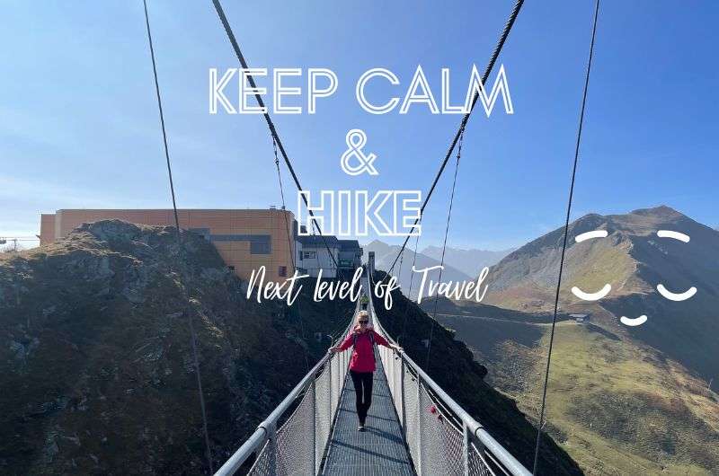 female traveler on a bridge in the mountains in Stubnerkogel Hängebrücke, Austria, photo by Next level of travel