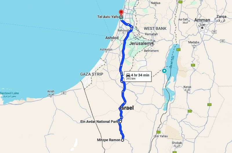 Map of the fifth day of the 10-day itinerary in IsraelMap of the fifth day of the 10-day itinerary in Israel