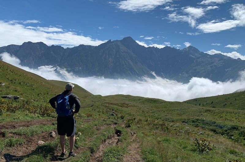 Checking the Kazbegi mountains view in Georgia