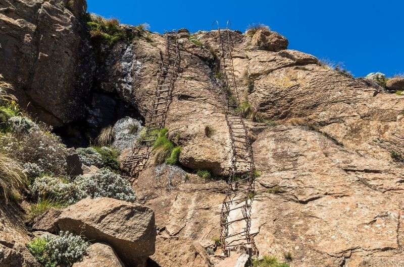 Chain ladders on the Tugela Falls hike in South Africa