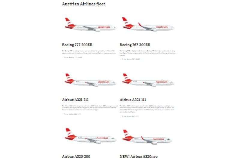 The fleet of Austrian Airlines