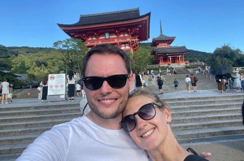 Tourists at Kyomizu-dera Temple in Kyoto, Japan