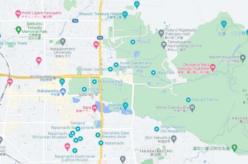 Map of Kyoto itinerary day 3, day trip to Nara