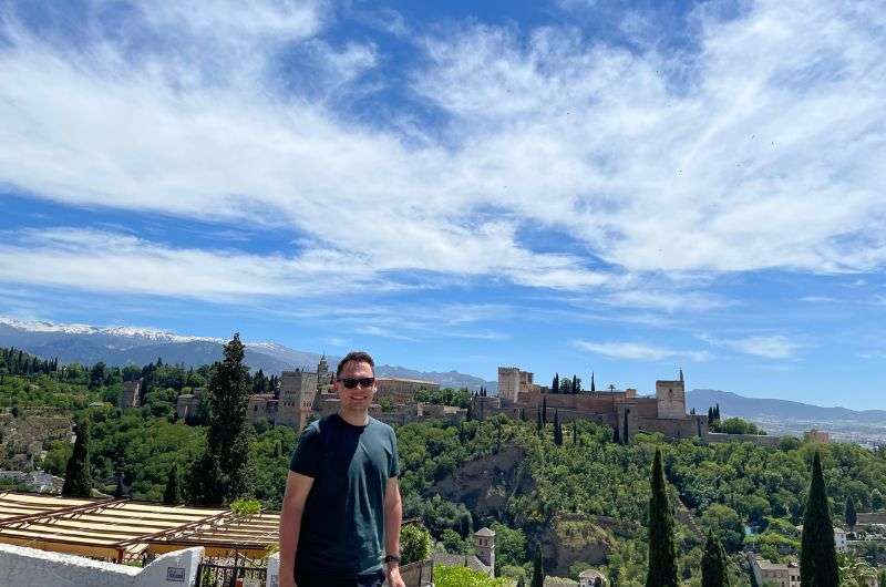A tourist at La Alhambra in Granada, Spain