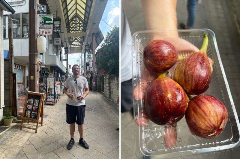 Getting a street food at the Naramachi Quarter in Japan