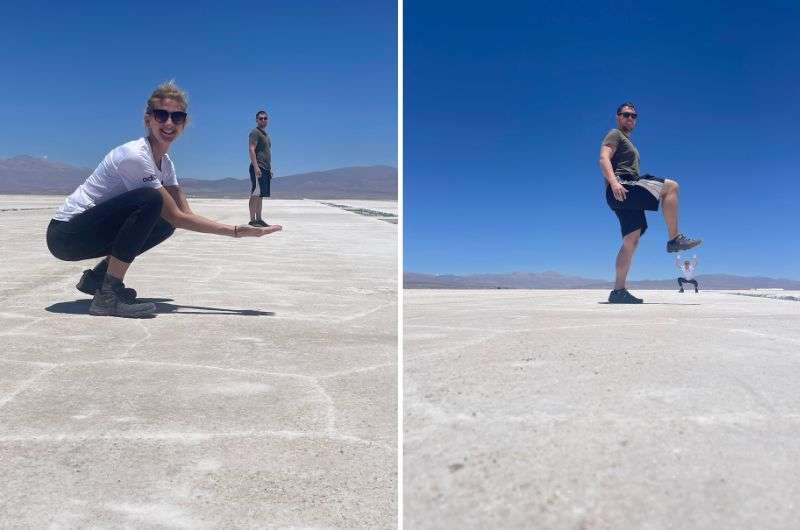 Taking fun pictures in Salinas Grandes, Argentina