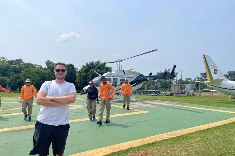 Flying with helicopter in  Iguazu Falls, Argentina