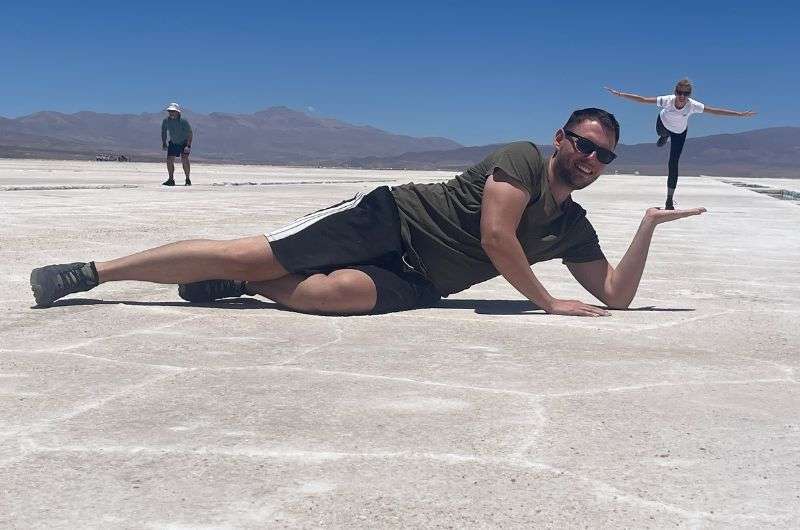 Taking pictures at Salinas Grandes in Argentina