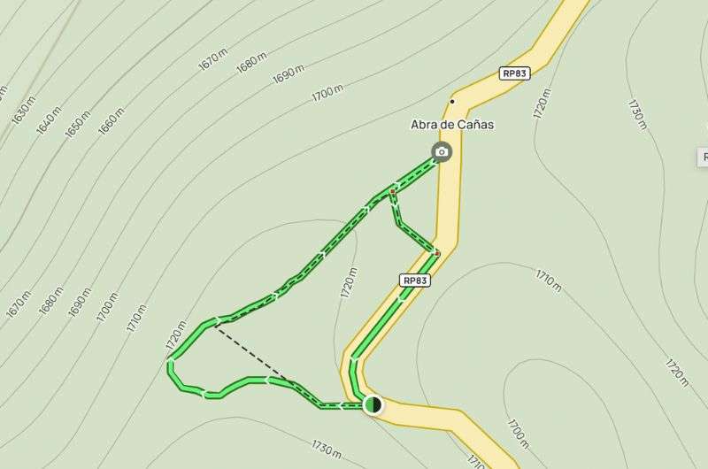 Map of the Sendero Bosque del Cielo hike in Calilagua National Park