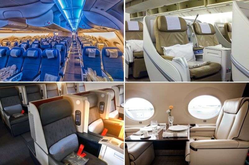 Various airline cabin classes
