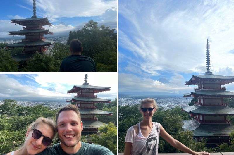 Tourists at Chureito Pagoda, Hakone, Japan