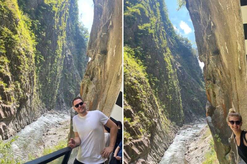 Tourists at Kiyotsu Gorge in Nagano, Japan