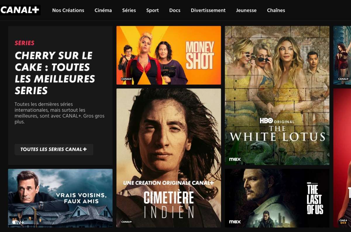 A screenshot from the Canal+ homepage displaying an example of films and tv shows to watch