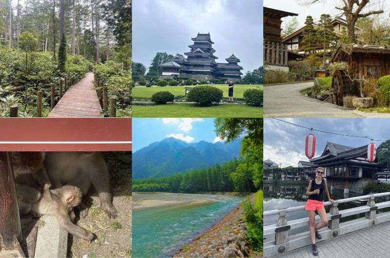 A collage of photos from Nagano Prefecture, all stops on the Nagano itinerary