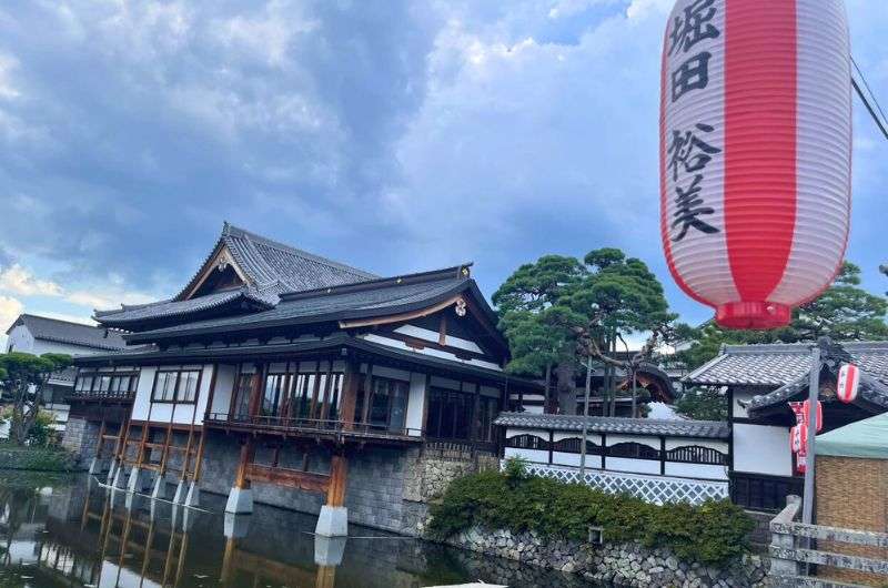 One of the buildings across the water at Zenko-ji Temple in Nagano, Japan