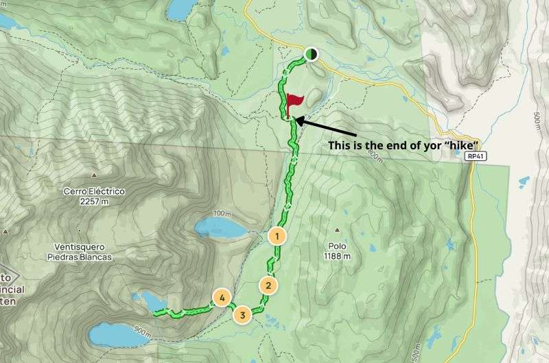 Map of the El Pilar hike, Patagonia