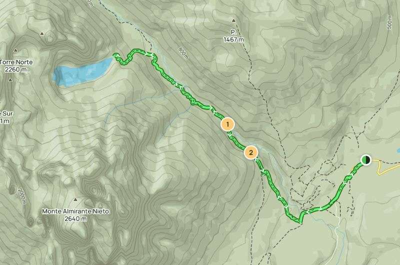 Map of the Las Torres hike, Patagonia