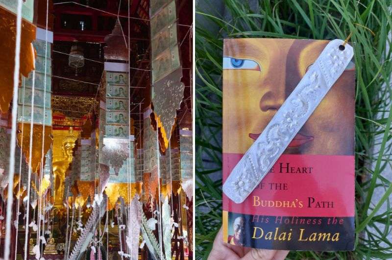The interior of the main hall at Wat Sri Suphan  and a book, temples in Chiang Mai, Thailand