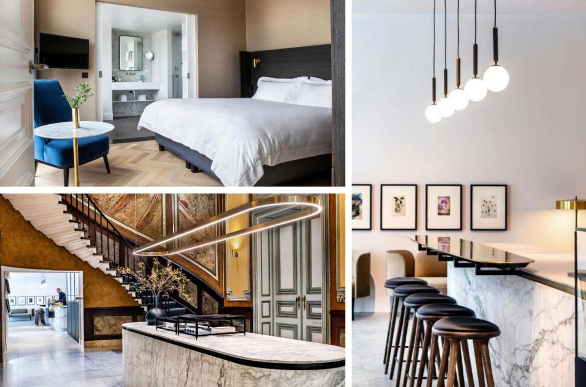 photos of the modern and elegant interior of the Pillows Grand Boutique Hotel Reylof, Ghent, Beglium