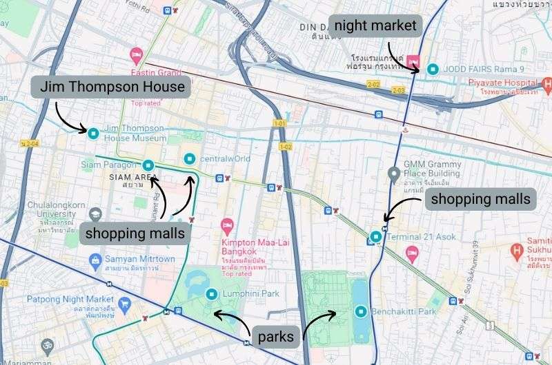 Map of Bangkok itinerary day 3, Thailand