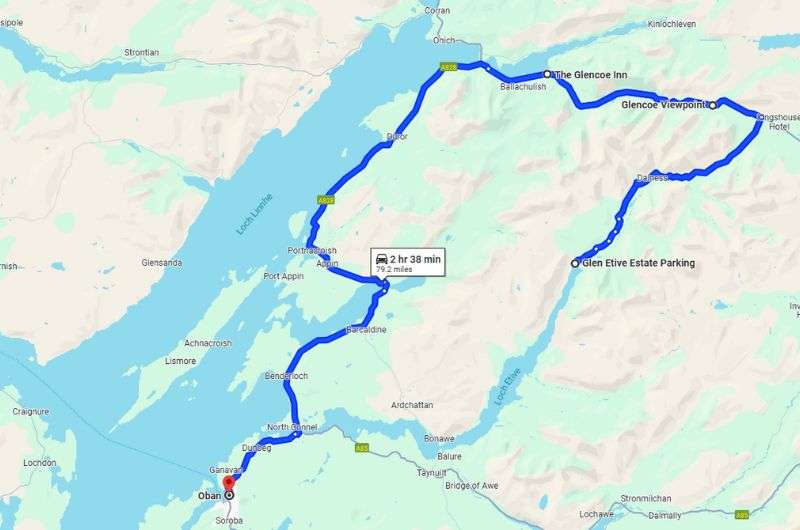 Map of day 4 of the 2-week Scotland itinerary