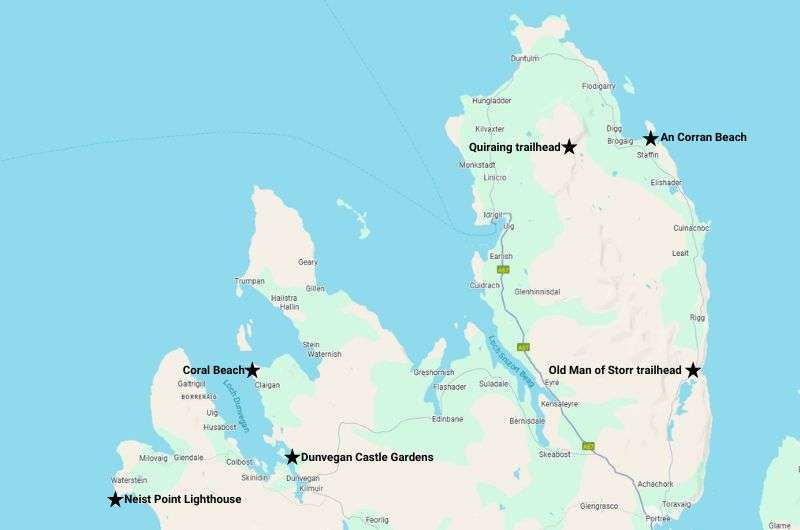 Map of the best things to do on Isle of Skye, 2-week Scotland itinerary
