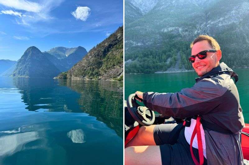 Driving o motorboat on a fjord in Norway, photos by Next Level of Travel