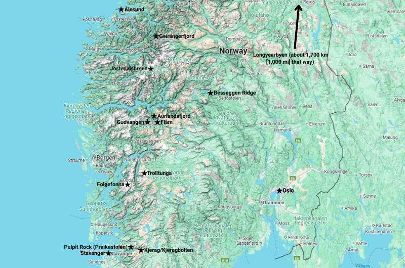 Map pinpointing all the best things to do in Norway 