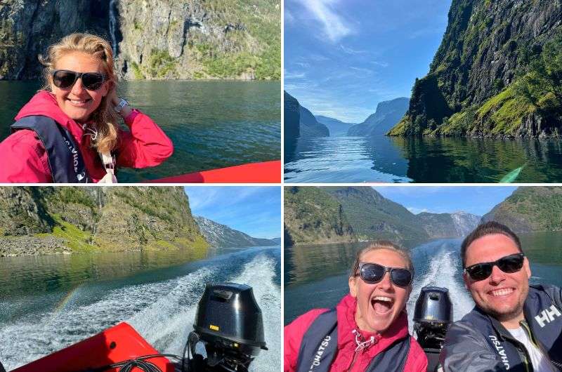 Tourists on a motor boat on Nærøyfjord in Norway, photos by Next Level of Travel