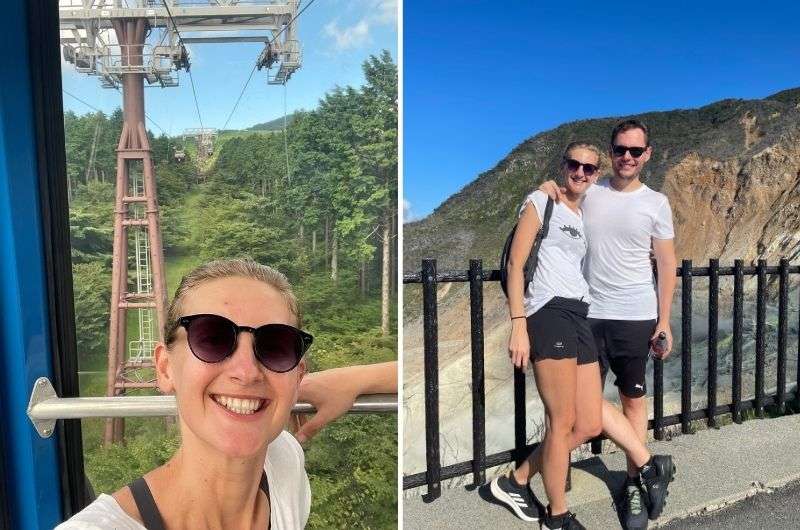 Owakudani Valley in Japan, volcanic side of Hakone, Japan, travelers on the cable car and in front of the volcano, photo by Next level of Travel