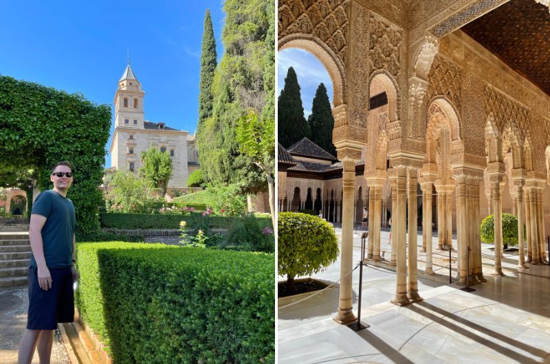 Tourist exploring Granada’s Alhambra, with details of Mudejar design elements, travel in Spain, photo by Next Level of Travel