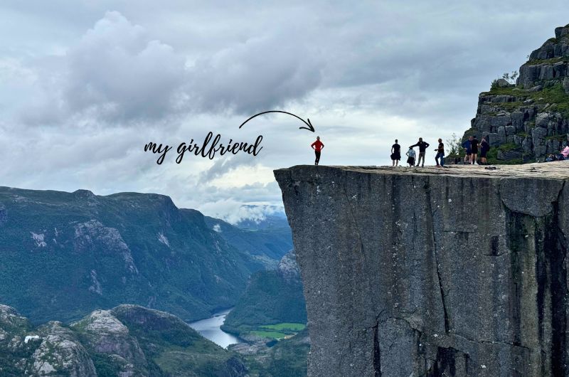 traveler in Lysefjord, Pulpit Rock, Preikestolen, Norway, photo by Next level of travel
