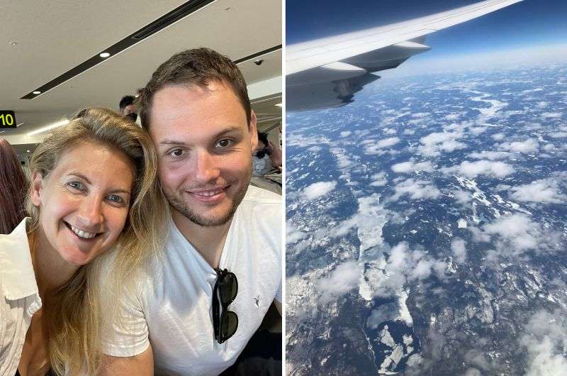 couple on board Ana premium class, Japan, domestic flight, photo by Next level of travel