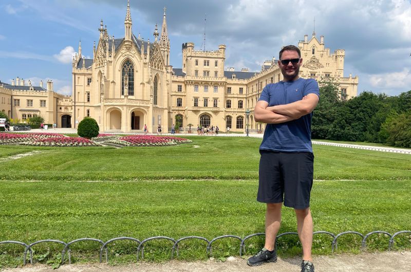 tourist in front of the Lednice-Valtice Complex, Czechia