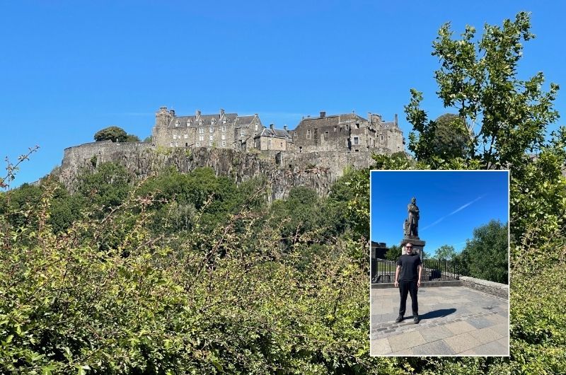 traveler on the frontiers of the Stirling Castle and view of the castle, Scotland, photo by Next level of travel