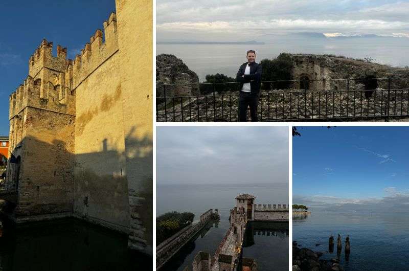 collage of photos from the city of Sirmione, Jamaica Beach, view from the Castello Scaligero di Sirmione, Castello Scaligero, photos by Next level of travel