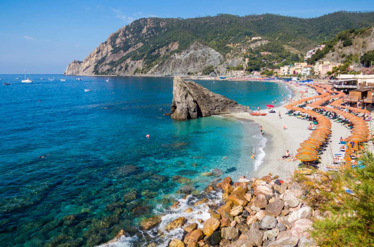 A view of Monterosso al Mare beach in Cinque Terre, Italy