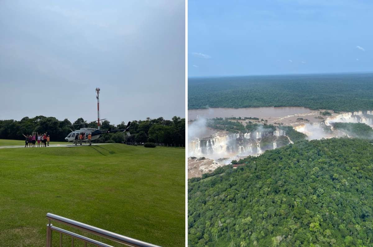 Collage of Iguazu Falls and helicopter, Argentina, photo by Next Level of Travel