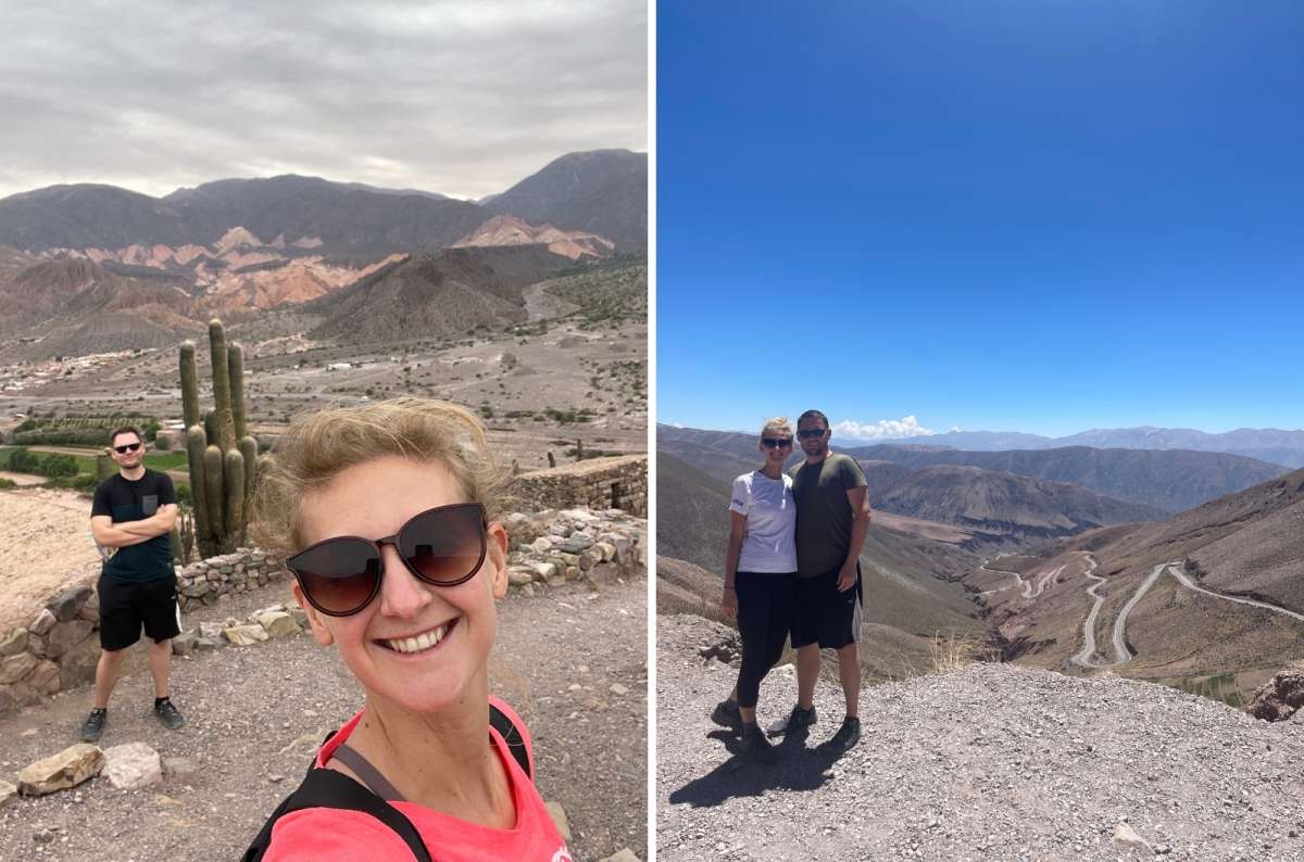 Male and female tourist posing with landscapes of Salta and Jujuy during Argentina itinerary, photo by Next Level of Travel