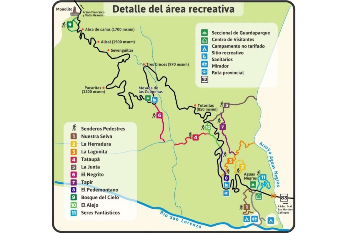 Map of Calilegua National Park's recreational area, Argentina