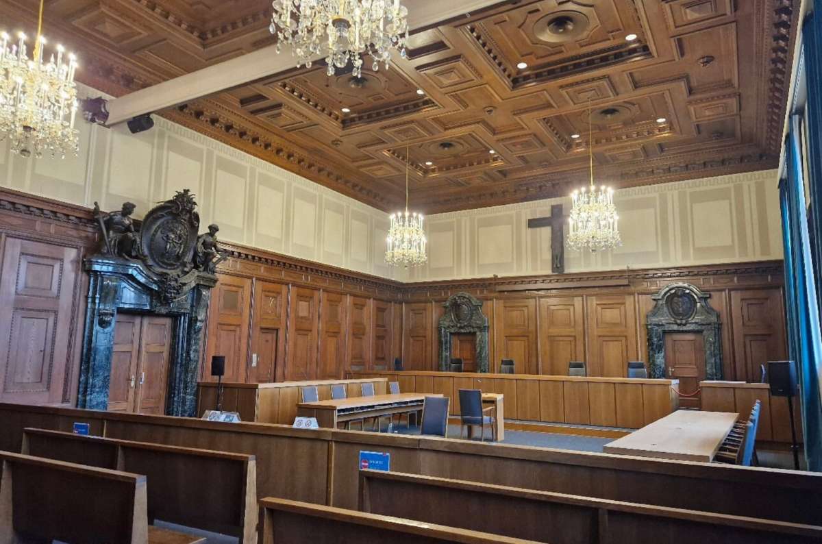 a photo from the courtroom where the Nuremberg Trials took place, Germany
