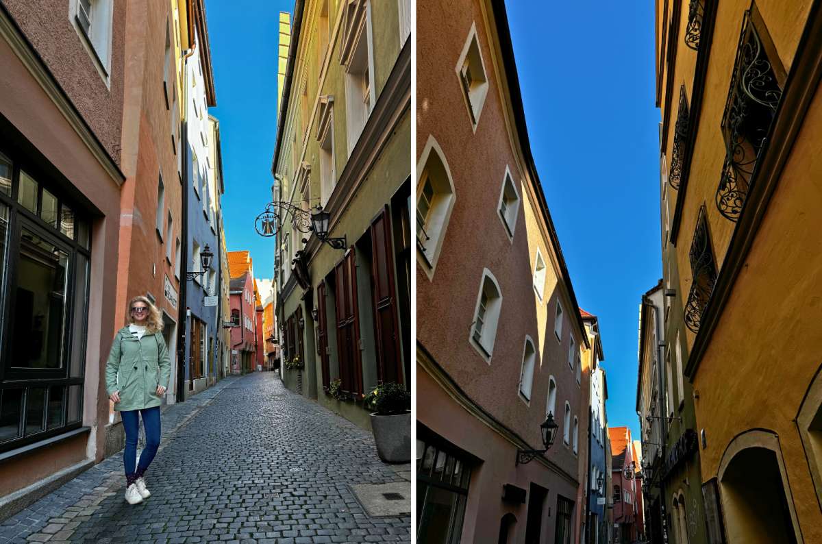 The colorful buildings and cobblestone alleys are one of the top things to see in Regensburg, Germany, photo by Next Level of Travel