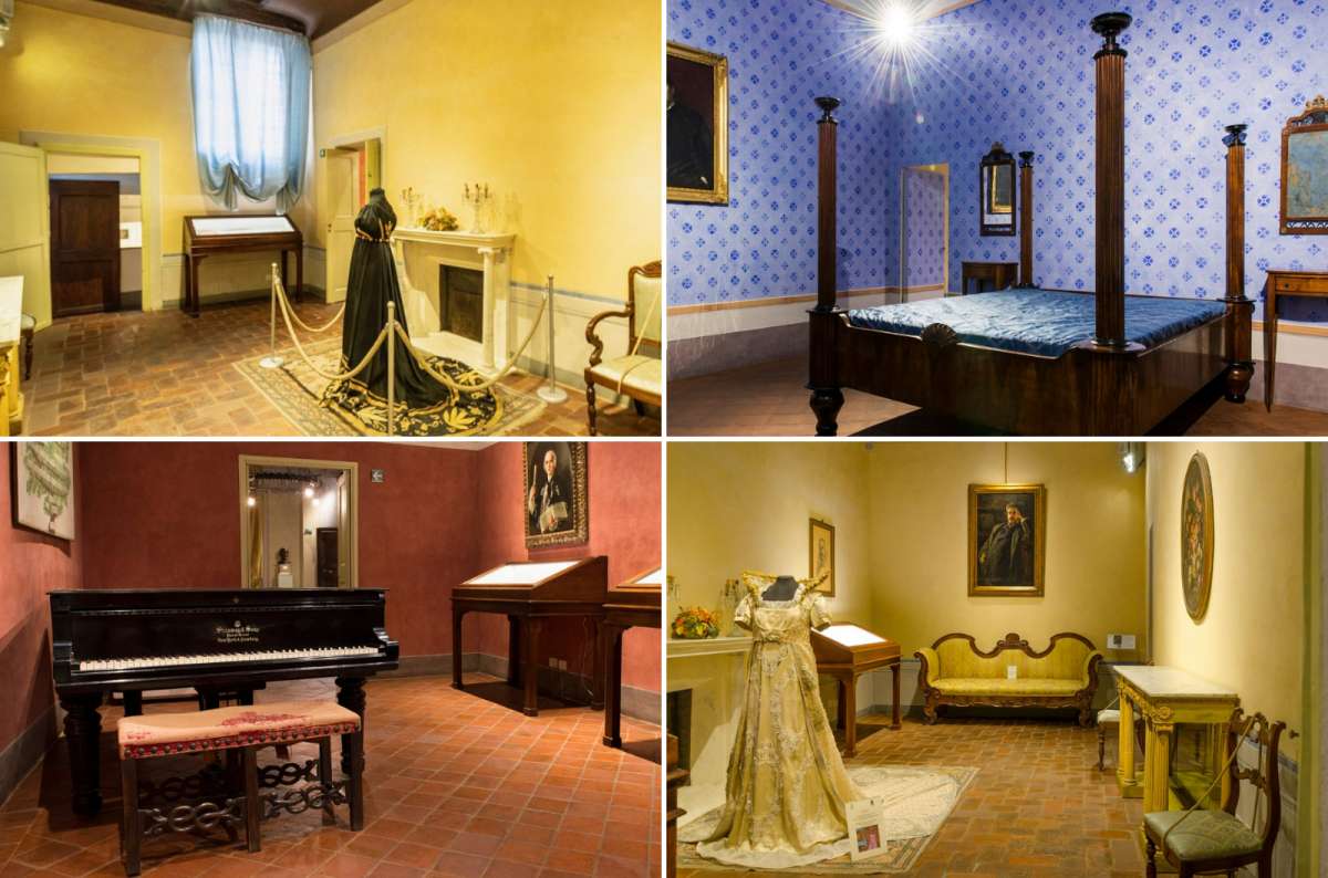 Four interior views of the Puccini Museum in Lucca, Italy 