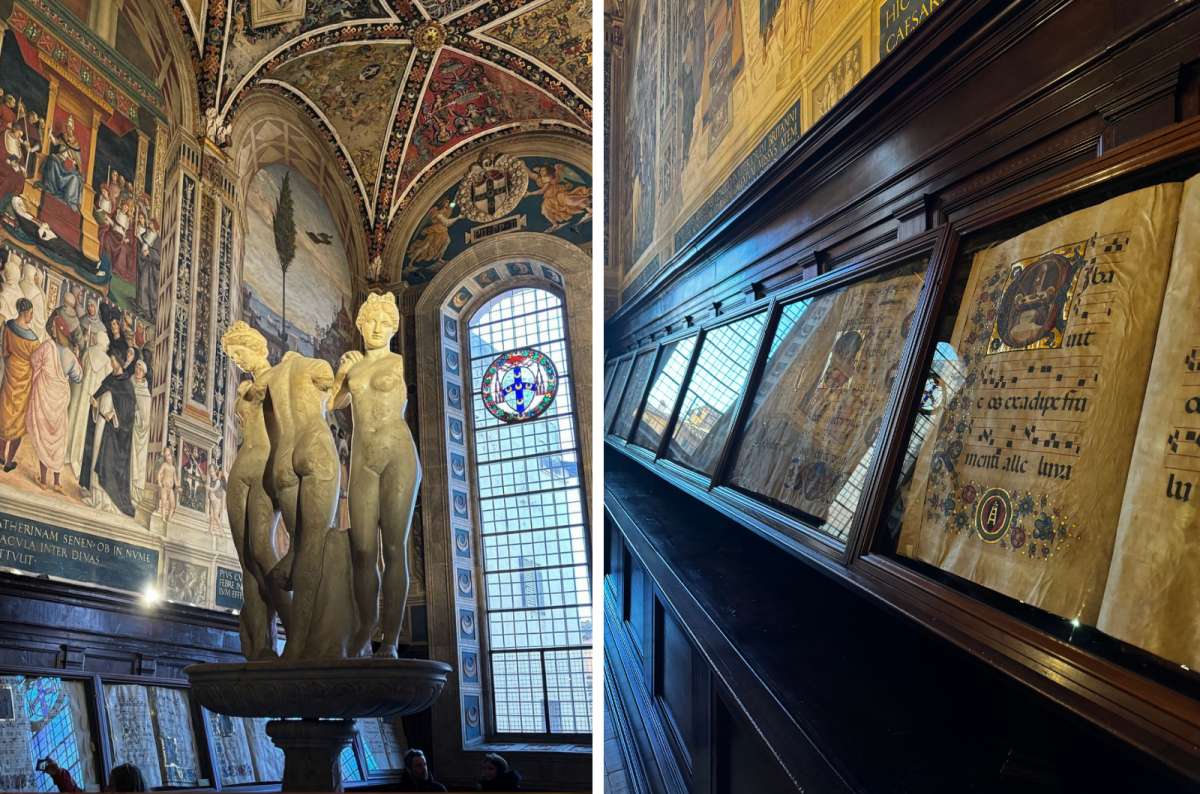 a photo from the interior of the Picolomini Library, Siena Italy
