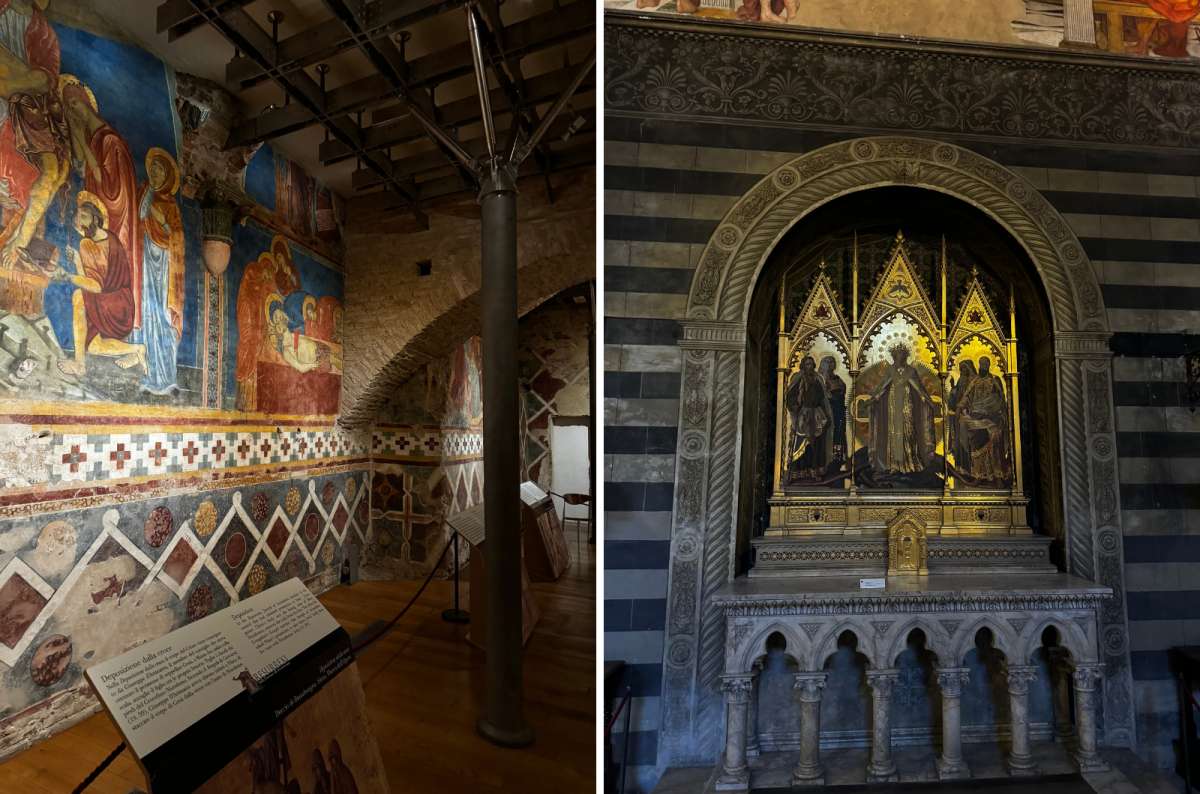 photos from the inside of the Crypt in the Duomo cathedral in Siena, Italy, photo by Next Level of Travel