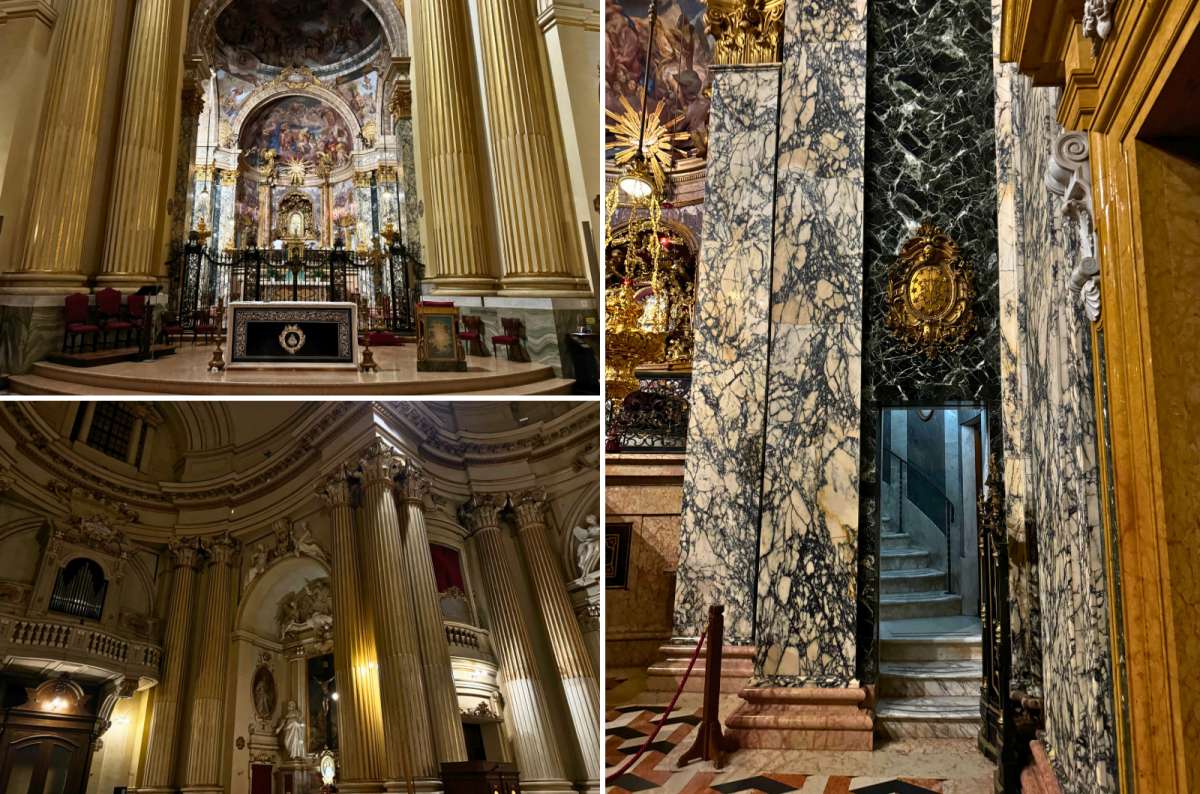Collage of ornate interiors from the Sanctuary of the Madonna di San Luca in Bologna, Italy,  photo by Next Level of Travel