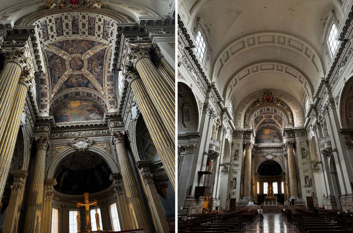 Collage of the interior of Basilica Santuario Santo Stefano, Italy, photo by Next Level of Travel