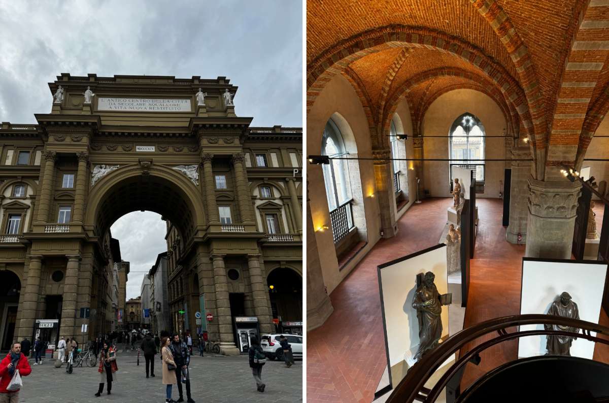 Arch of Piazza della Repubblica in Florence and vaulted interior of Museo dell’Opera del Duomo, Florence, Italy, photo by Next Level of Travel